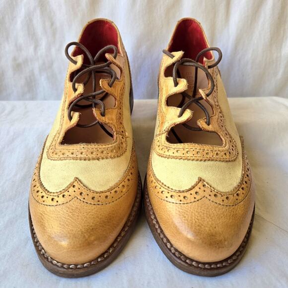 Bed Stu Doris Llama Women's Leather Wingtip Oxfords Shoes Tan/Cream Size 7.5 - Picture 3 of 10